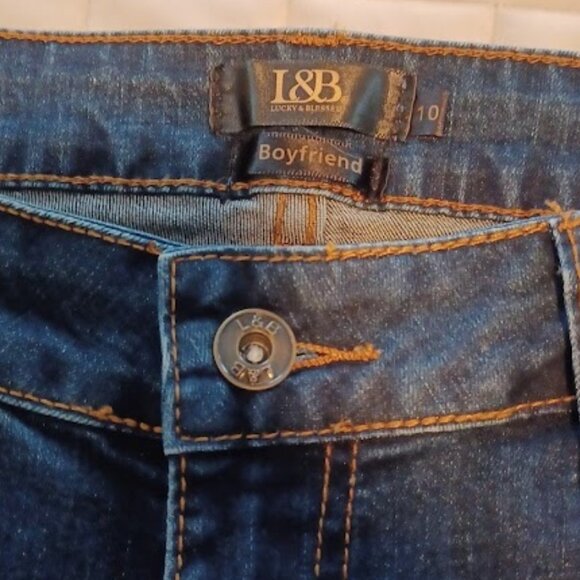 L&B Boyfriend Indigo Blue Jeans with gold sequence, size 10 - Picture 7 of 7